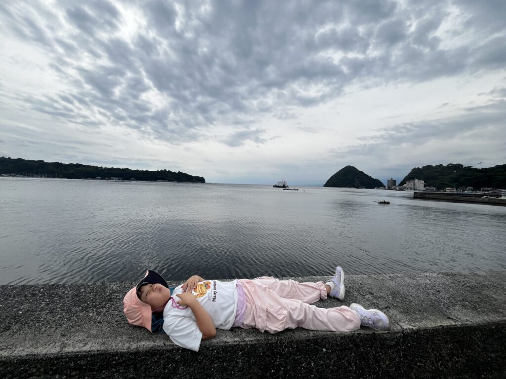 静岡県沼津市 堤防で寝そべるあかり